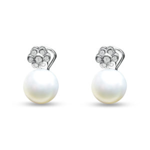 Pendientes de oro blanco, perlas y brillantes